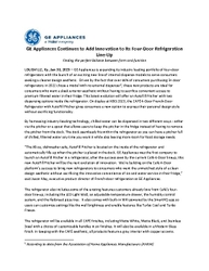 GE Appliances Continues to Add Innovation to Its Four-Door Refrigeration Line-Up