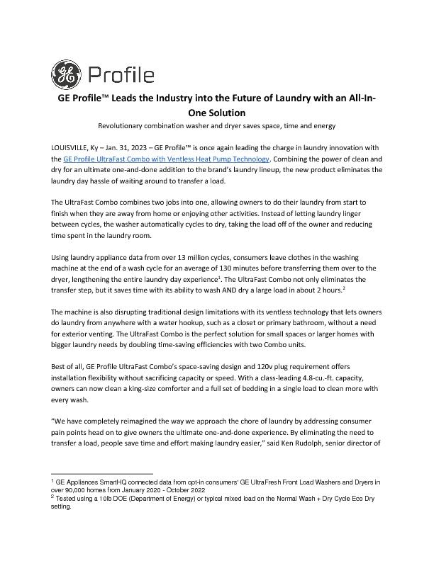 GE Profile Leads the Industry into the Future of Laundry with an All-In-One Solution Press Release