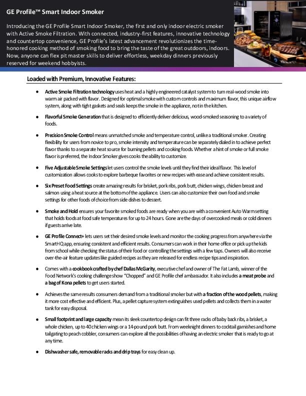 GE Profile Smart Indoor Smoker Fact Sheet