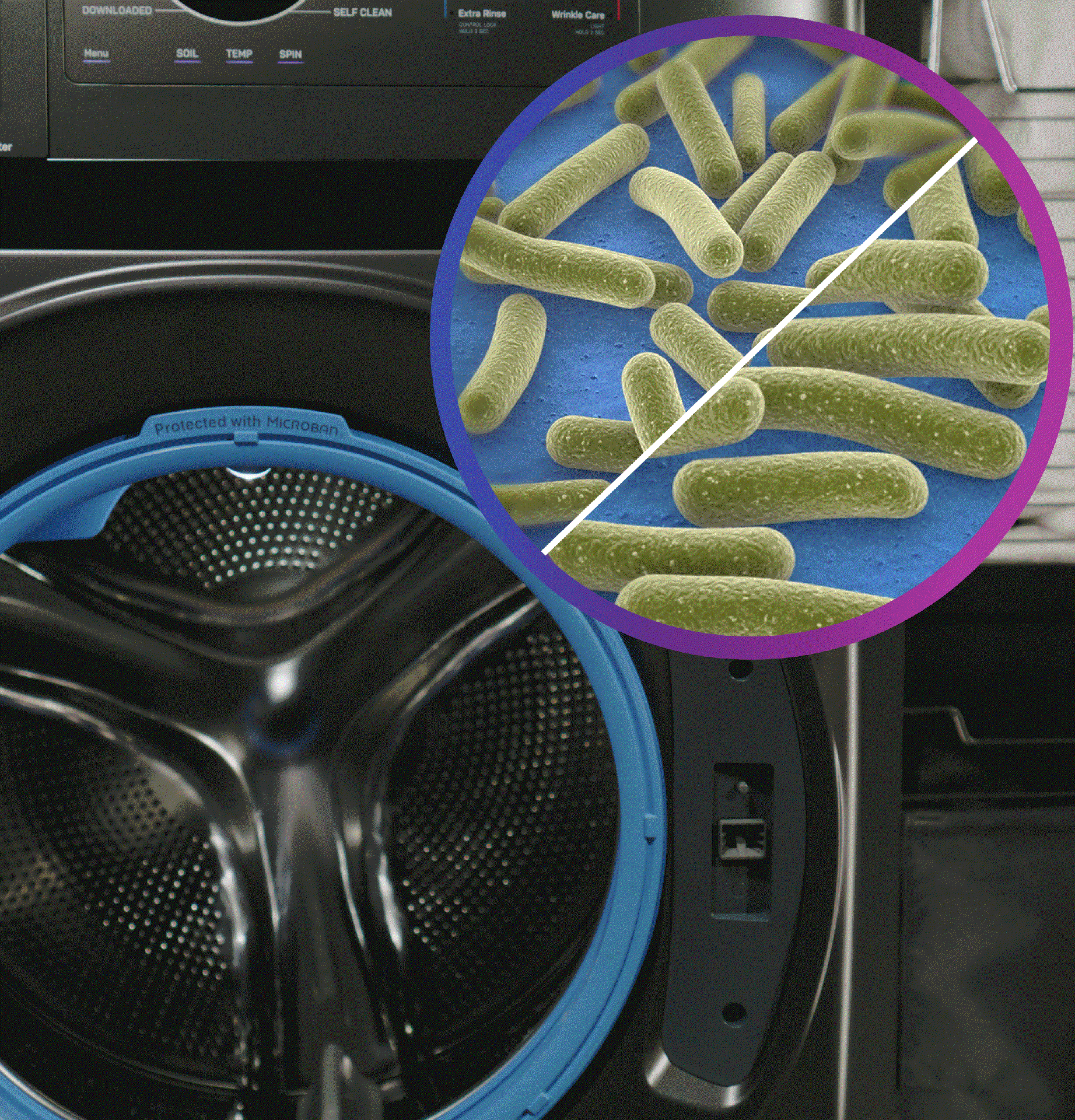 UltraFresh System with Microban® Antimicrobial Technology provides antimicrobial protection on the gasket, dispenser, and draining system to help prevent odors
