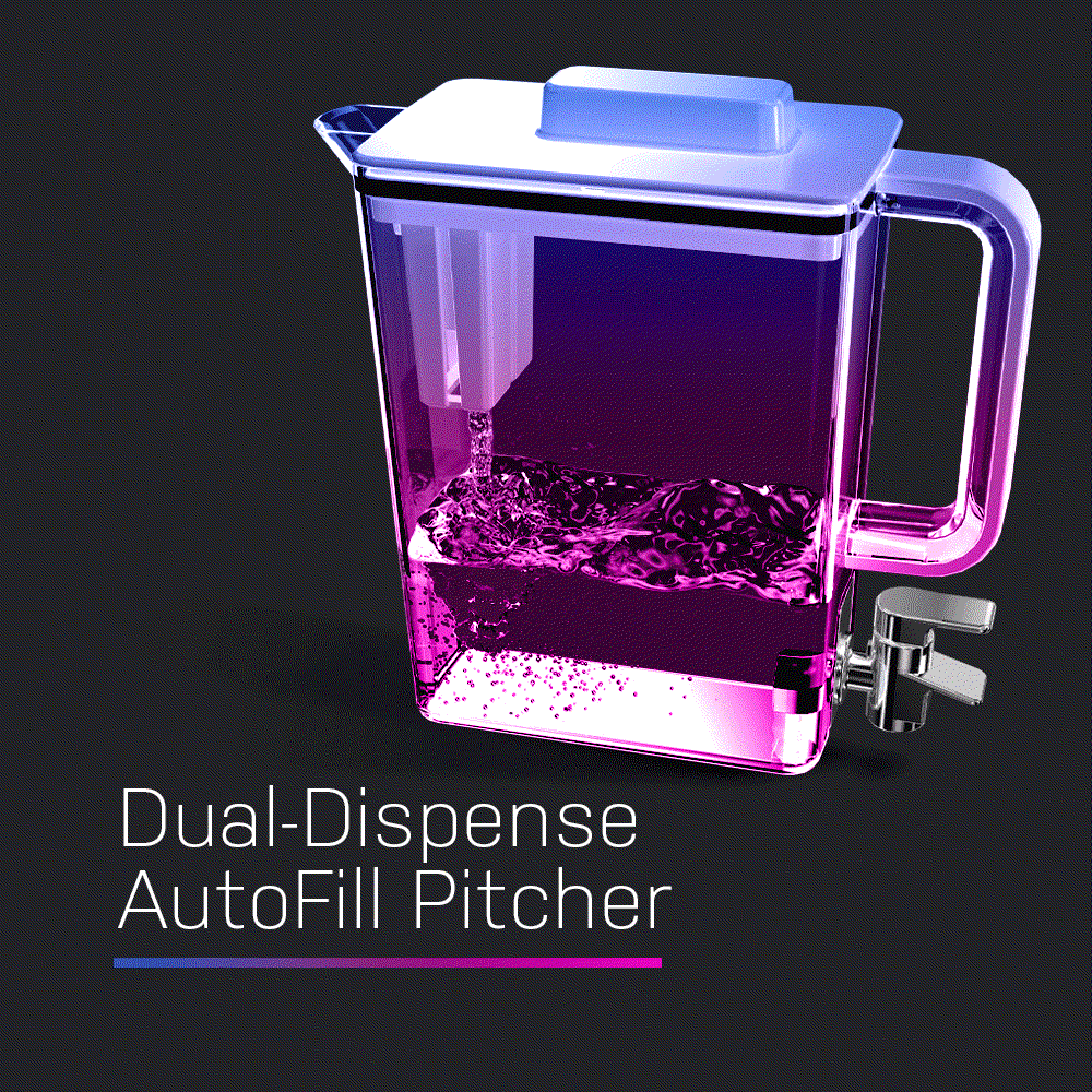 This innovative new pitcher automatically refills itself when placed on its dock inside the refrigerator.