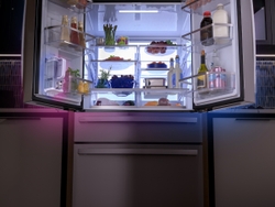 The GE Profile 4-Door Refrigerator meets consumer demand by offering the Dual-Dispense AutoFill Pitcher that holds 60 oz of filtered water.
