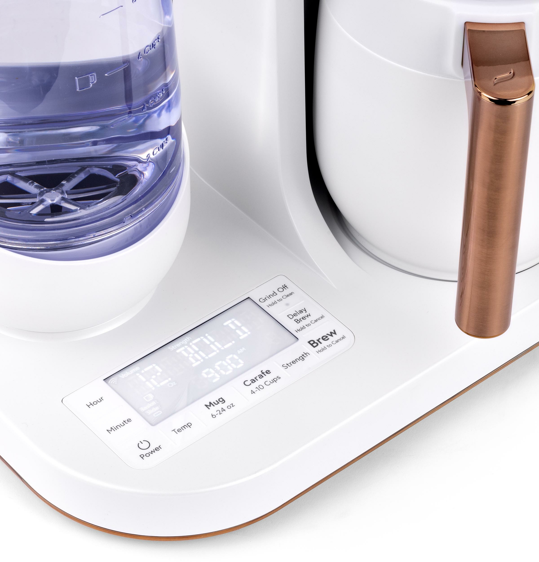 The CAFÉ Grind and Brew features a sleek, color matched touch screen for an intuitive, easy to clean control experience.