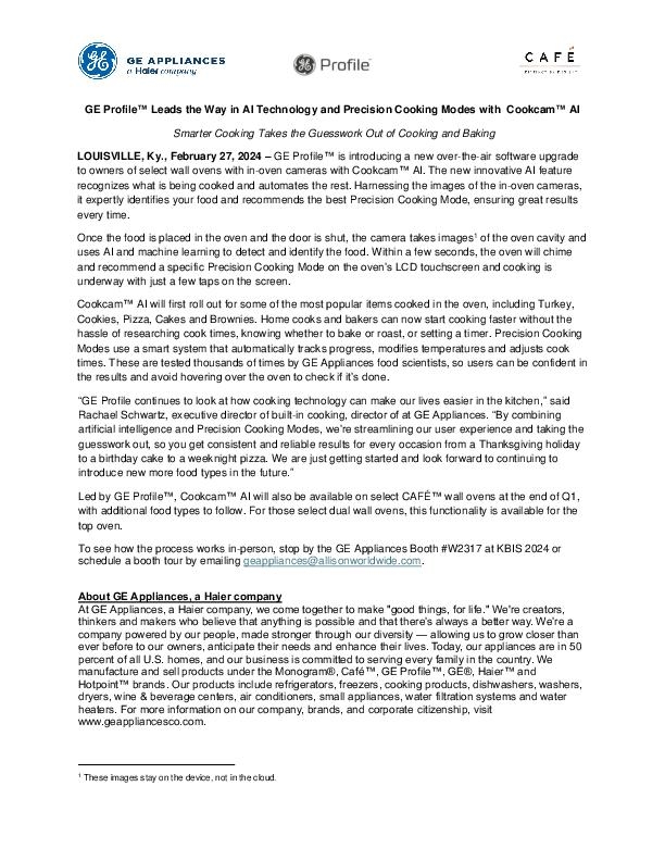 GE Profile Leads the Way in Smarter Cooking Technology Press Release