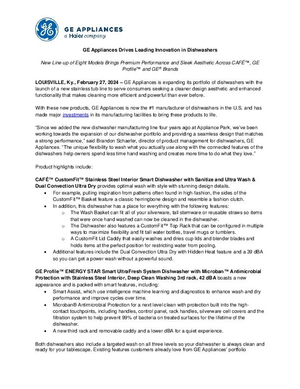 GE Appliances Drives Leading Innovation in Dishwashers