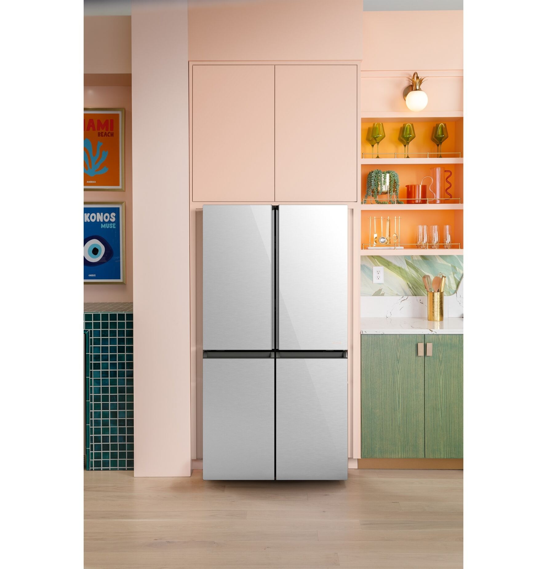 CAFÉ ENERGY STAR 28.3 Cu. Ft. Smart Quad-Door Refrigerator in Platinum Glass with Dual-Dispense AutoFill Pitcher