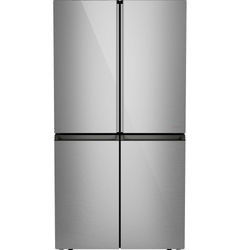 CAFÉ ENERGY STAR 28.3 Cu. Ft. Smart Quad-Door Refrigerator in Platinum Glass with Dual-Dispense AutoFill Pitcher Outside