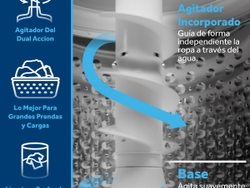 The built-in true dual action agitator independently guides clothes down the middle of the machine through water
