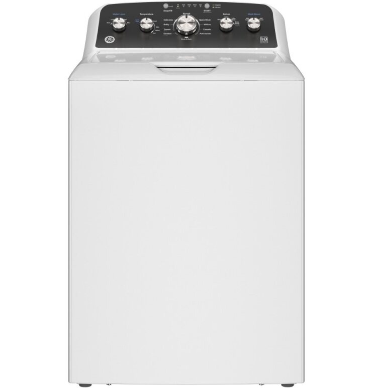 GE Appliances new top load washing machine with black background