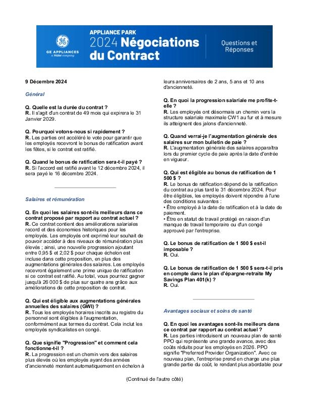 2024 Négociations du Contract Questions et Réponses
