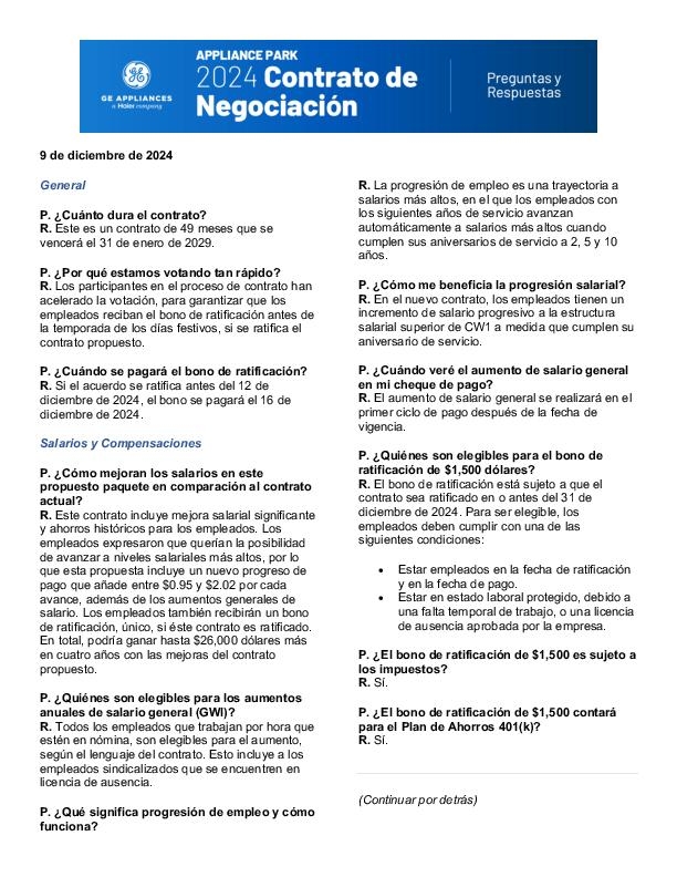 2024 Contrato de Negociación Preguntas y Respuestas