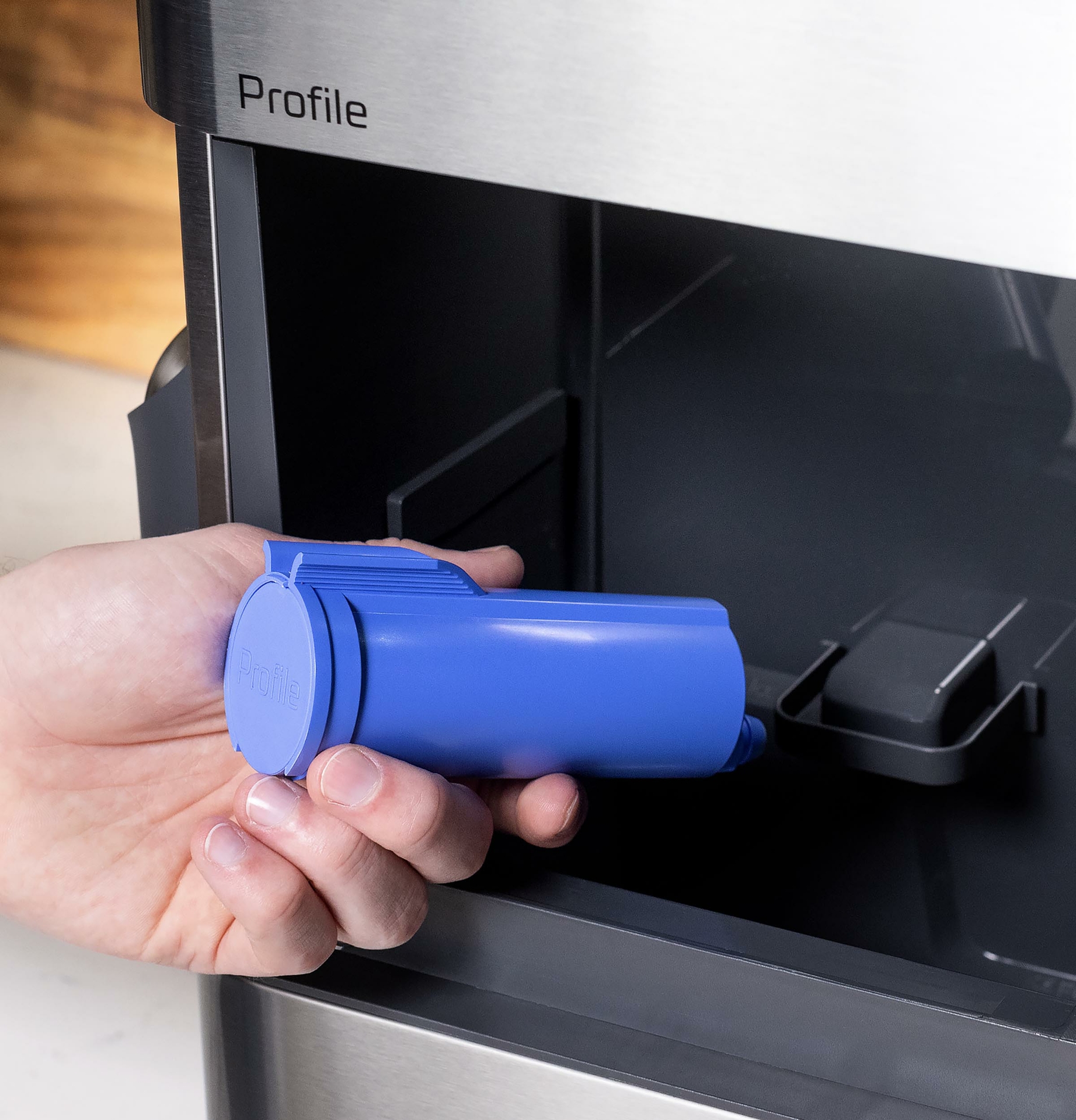An innovative, new scale-inhibiting water filter that reduces the solidification of scale within the GE Profile Opal ice maker.