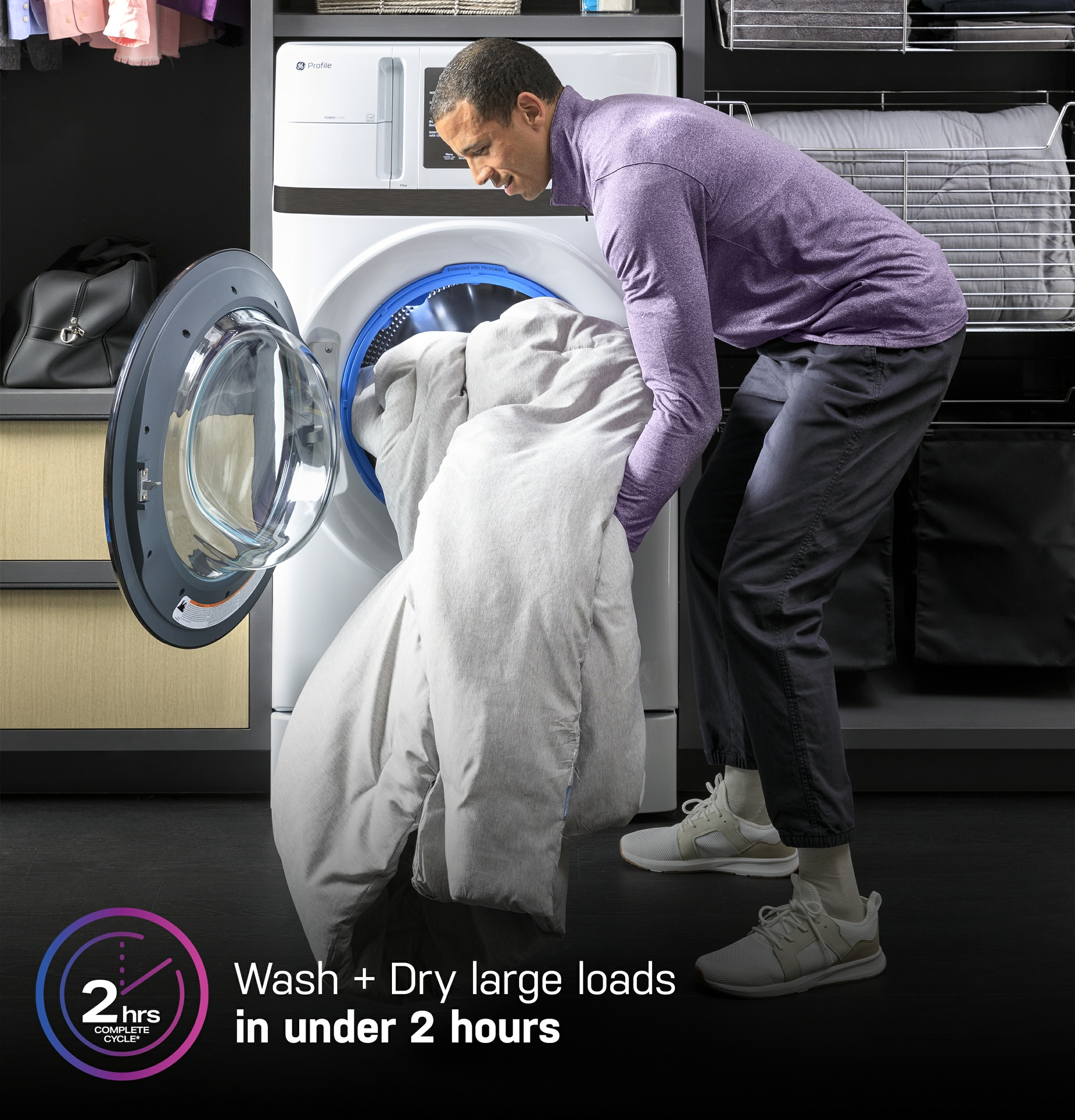 With a class-leading 4.6-cu.-ft. capacity the GE Profile UltraFast Combo can clean a king-size comforter. 