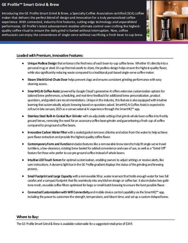GE Profile Smart Grind & Brew Fact Sheet