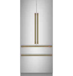 For a seamless appearance, the CAFÉ 36” Integrated French-Door Refrigerator has a true flush inset installation and hidden articulating hinges.