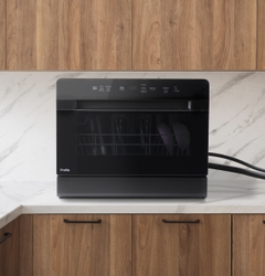 For the countertop configuration, the GE Profile™ Smart Compact Dishwasher doesn't sacrifice storage and can be attached to a faucet and drain into the sink. 