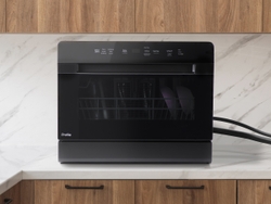 For the countertop configuration, the GE Profile™ Smart Compact Dishwasher doesn't sacrifice storage and can be attached to a faucet and drain into the sink. 