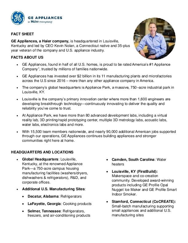 GE Appliances Business Fact Sheet