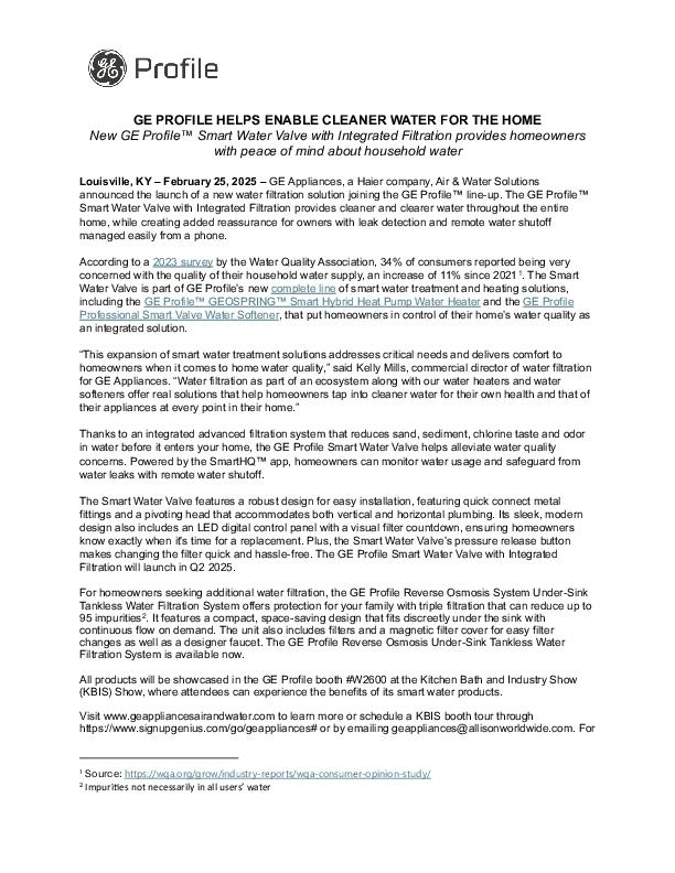 GE PROFILE HELPS ENABLE CLEANER WATER FOR THE HOME