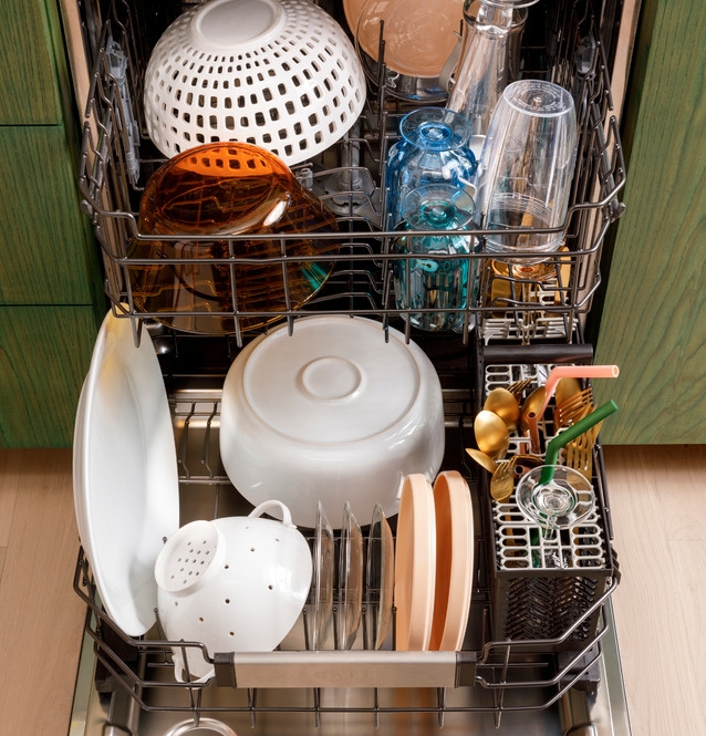 CAFÉ CustomFit Stainless Steel Interior Smart Dishwasher with Ultra Wash Top Rack & Dual Convection Ultra Dry has a place for everything.