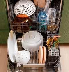 CAFÉ CustomFit Stainless Steel Interior Smart Dishwasher with Ultra Wash Top Rack & Dual Convection Ultra Dry has a place for everything.