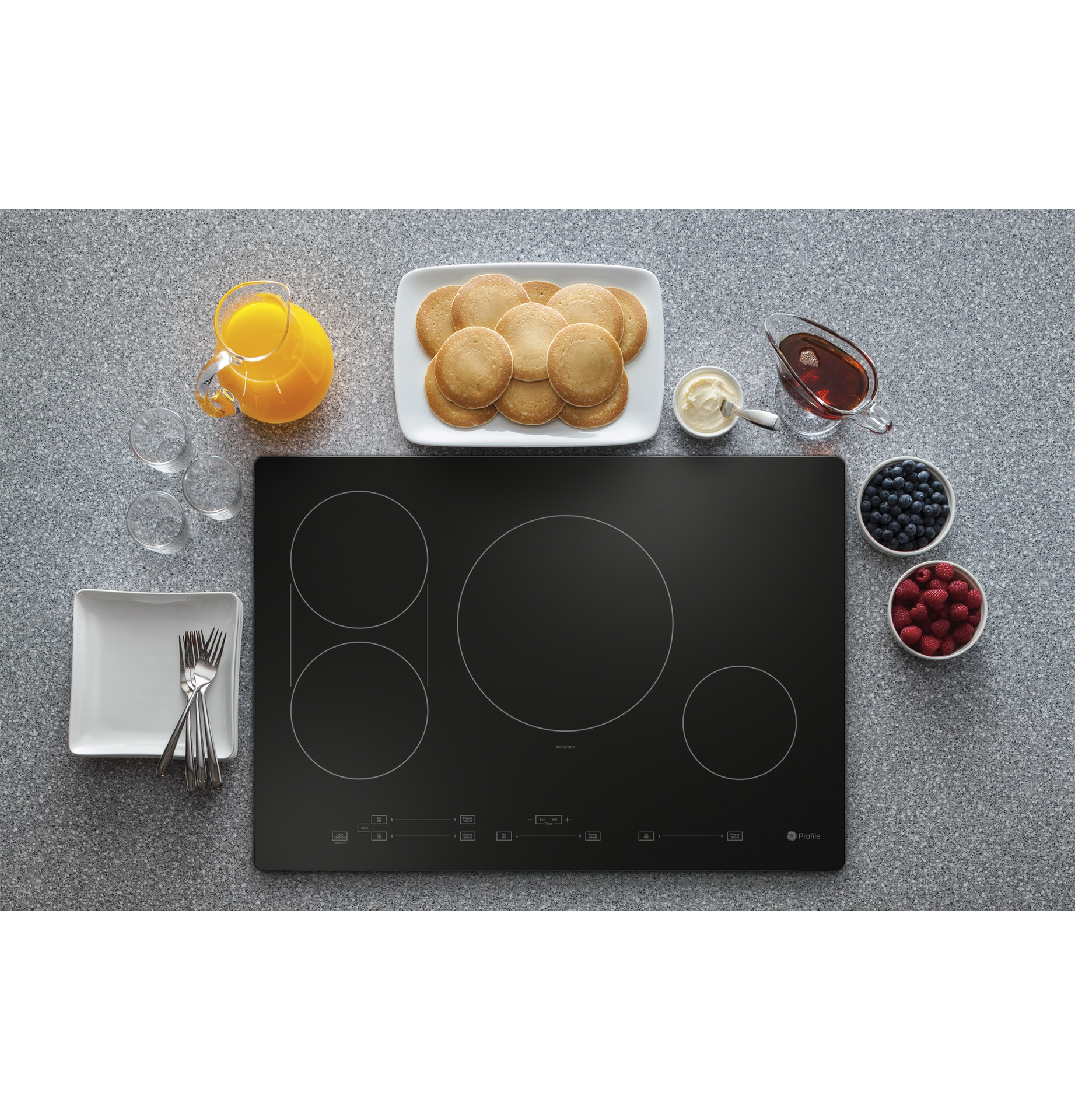 At the touch of a button, multiple burners on the GE Profile Induction Cooktop can turn into an expanded cooking surface – perfect for pancakes.