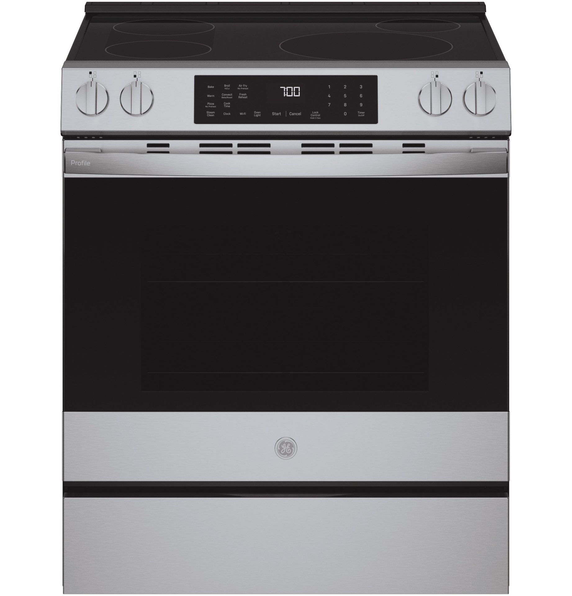 GE Profile™ ENERGY STAR 30” Smart Slide-In Induction and Convection Range with No Preheat Air Fry and EasyWash Oven Tray.