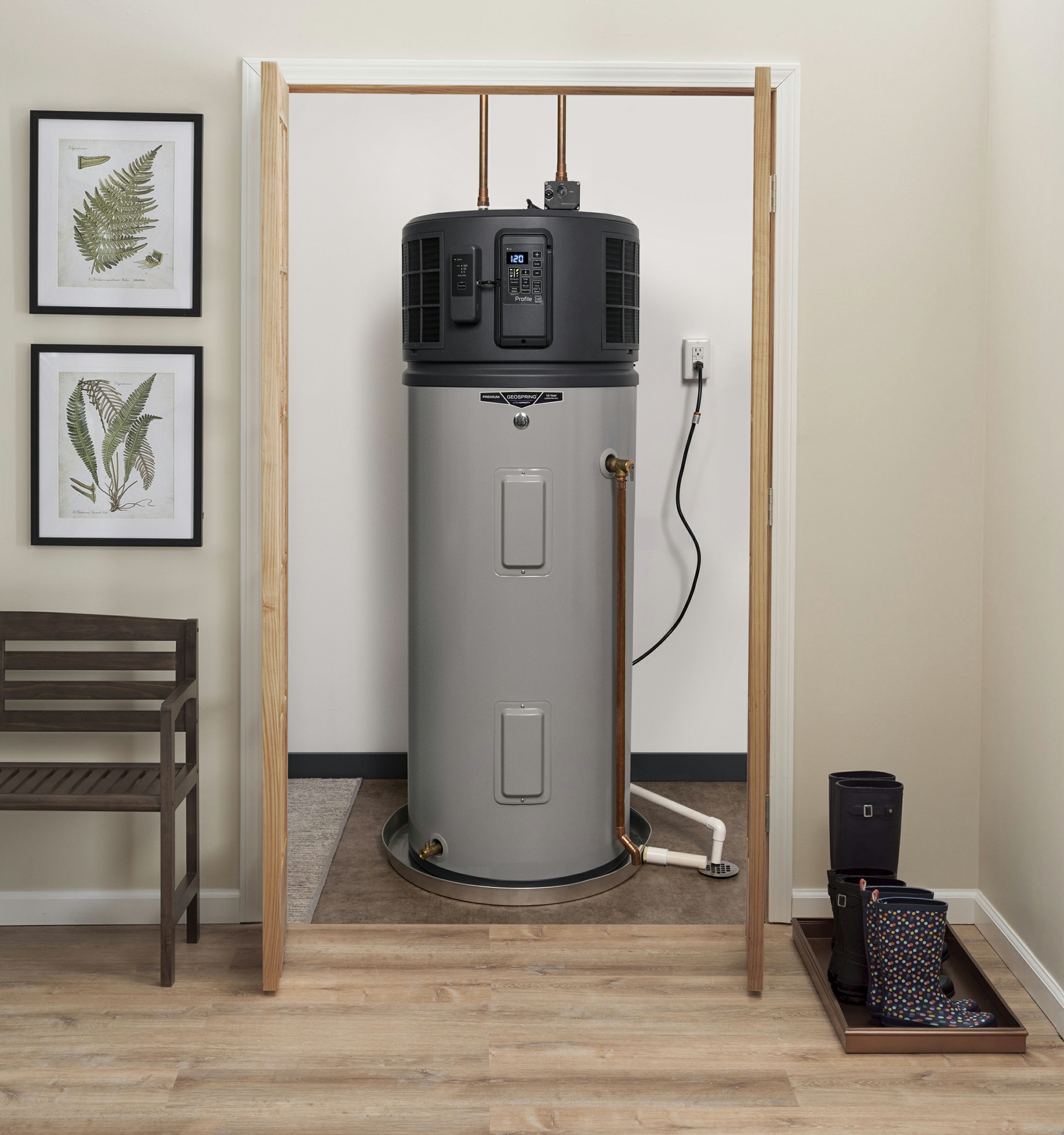 GEOSPRING Smart Hybrid Heat Pump Water Heater Allows for Flexible Installation Opportunities.