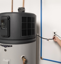 The 120-volt option of the GEOSPRING Smart Hybrid Water Heater allows it to be plugged into a standard outlet.