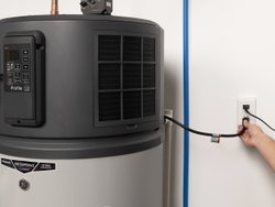 The 120-volt option of the GEOSPRING Smart Hybrid Water Heater allows it to be plugged into a standard outlet.