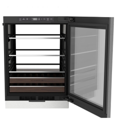 Monogram Undercounter Beverage Center features an elegant interior with backlit LED lighting