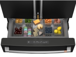 Convertible drawer offers endless flexibility on the CAFÉ Four-Door Refrigerator, now available in counter-depth. 