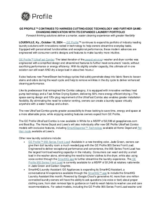 GE PROFILE CONTINUES TO HARNESS CUTTING-EDGE TECHNOLOGY AND FURTHER GAME-CHANGING INNOVATION WITH ITS EXPANDED LAUNDRY PORTFOLIO_FINAL