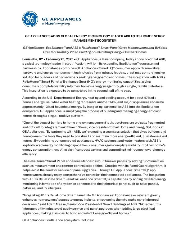 ABB Joins the GE Appliances Energy Management Ecosystem FINAL