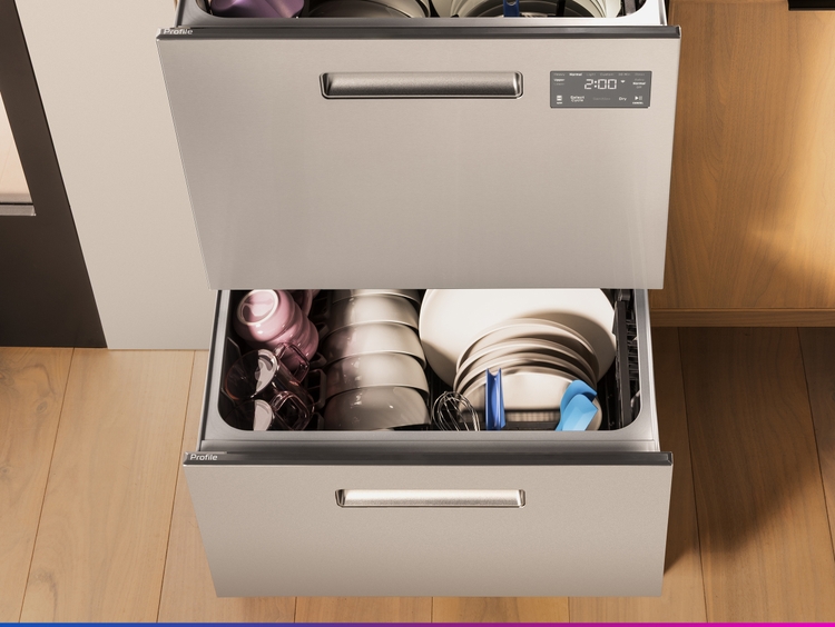 The GE Profile™ Dishwasher Double Drawer can fit up to 14 place settings. The GE Profile™ Dishwasher Double Drawer can fit up to 14 place settings.