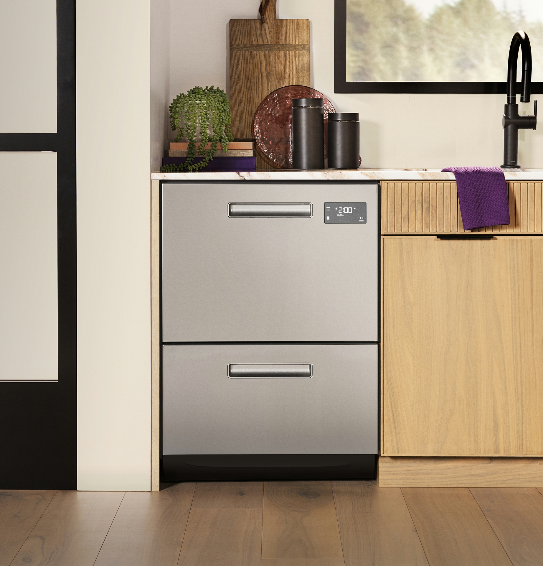 The New GE Profile™ Dishwasher Double Drawer, giving owners two independent drawers in the space of one.