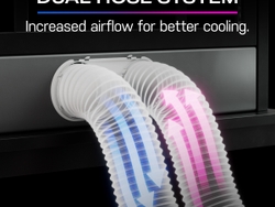 The GE Profile™ Dual-Hose, Inverter Portable AC’s innovative dual hose system delivers increased air flow for faster, more efficient cooling. The GE Profile™ Dual-Hose, Inverter Portable AC’s innovative dual hose system delivers increased air flow for faster, more efficient cooling.