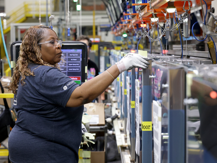 A plant employee performs a product safety test on the dishwasher production line at GE Appliances on August 08, 2025 in Louisville, Kentucky. (Photo by Michael Hickey/Getty Images for GE Appliances, a Haier company) A plant employee performs a product safety test on the dishwasher production line at GE Appliances on August 08, 2025 in Louisville, Kentucky. (Photo by Michael Hickey/Getty Images for GE Appliances, a Haier company)
