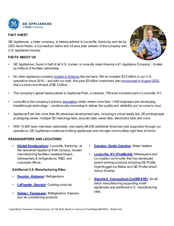 GE Appliances Business Fact Sheet