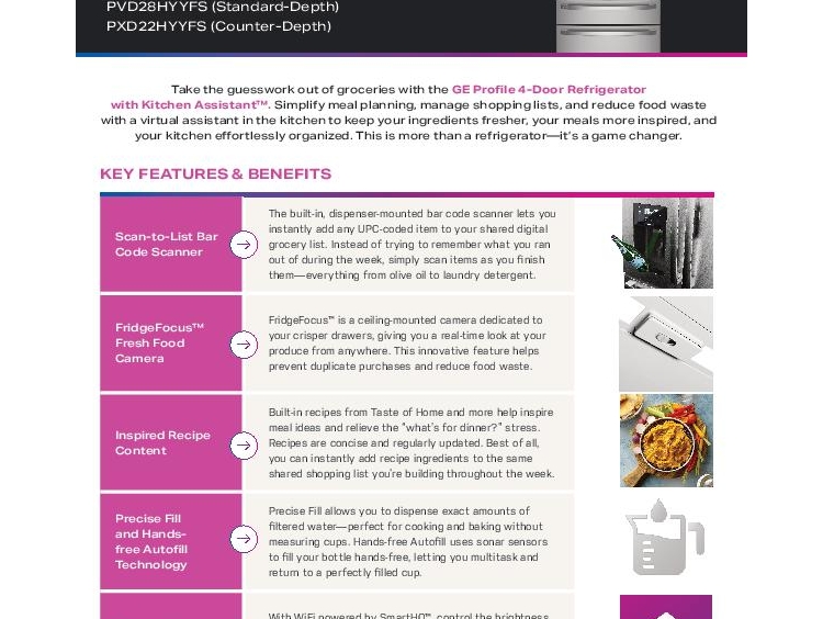 GE Profile™ Smart Refrigerator Quick Sheet