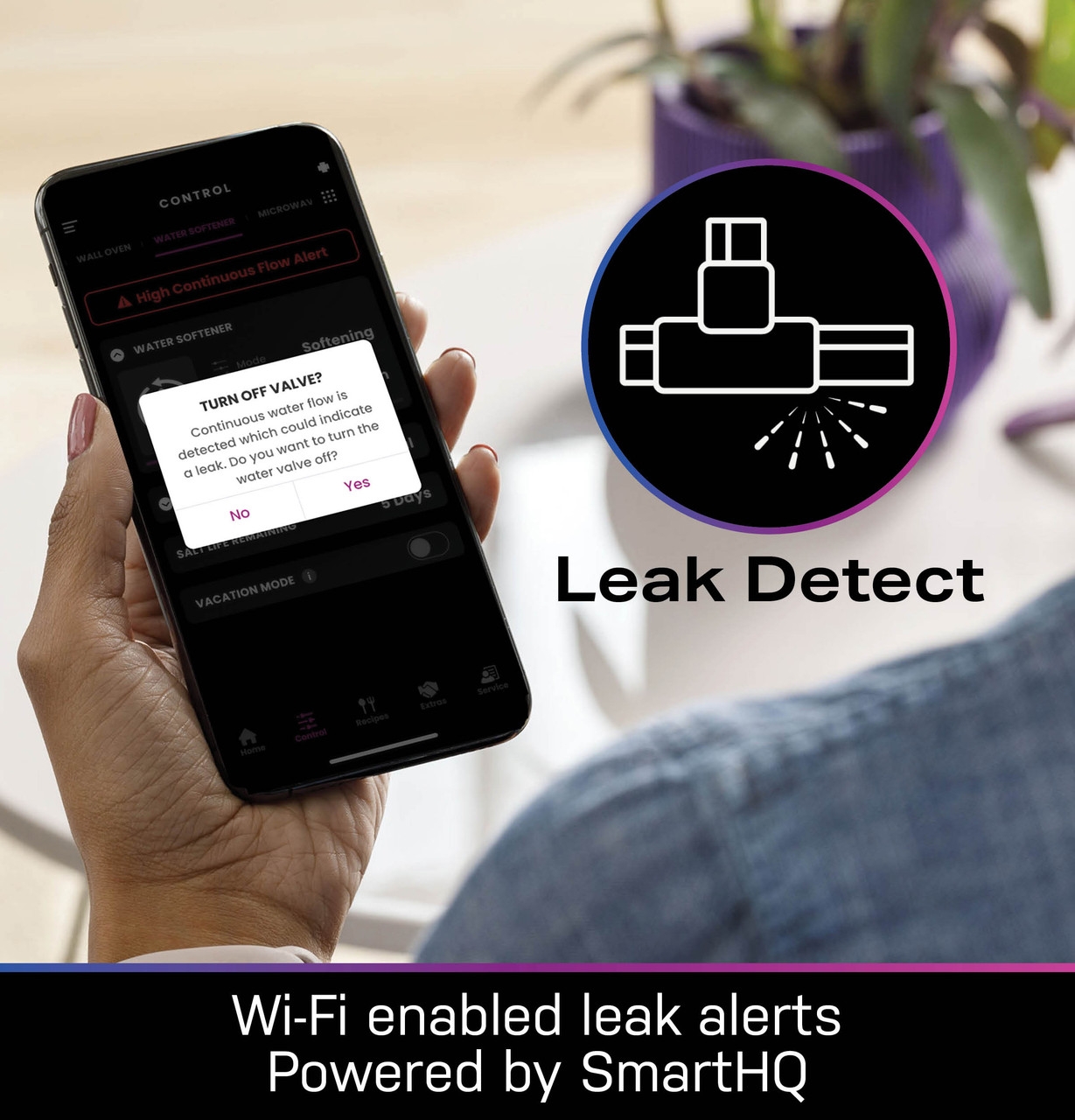 The automatic shutoff valve allows users to remotely monitor water usage and safeguard from water leaks with remote water shutoff.
