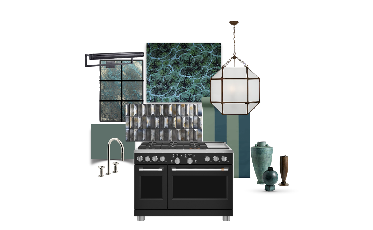 The Greenhouse Garden Party vignette from CAFÉ™ celebrates evening rituals and expressive design pairing rich greens with customizable design-forward appliances.