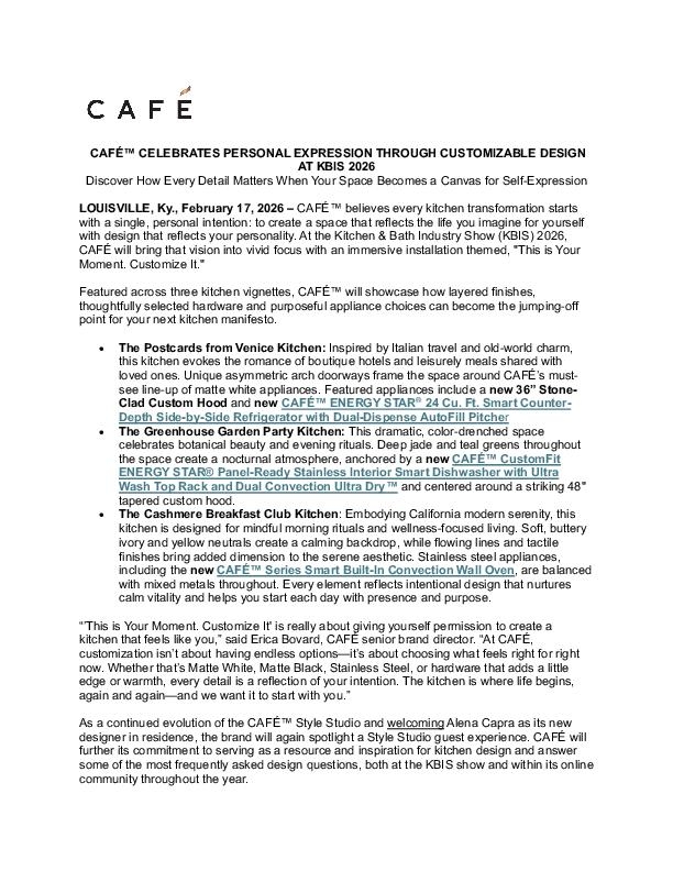 CAFE CELEBRATES PERSONAL EXPRESSION THROUGH CUSTOMIZABLE DESIGN AT KBIS 2026