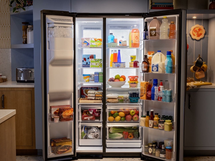 Designed for enhanced visibility, dual LED Light Walls featured in GE Appliances new side-by-side refrigerator lineup creates a brilliantly lit interior that reduces shadows and highlights every item.
