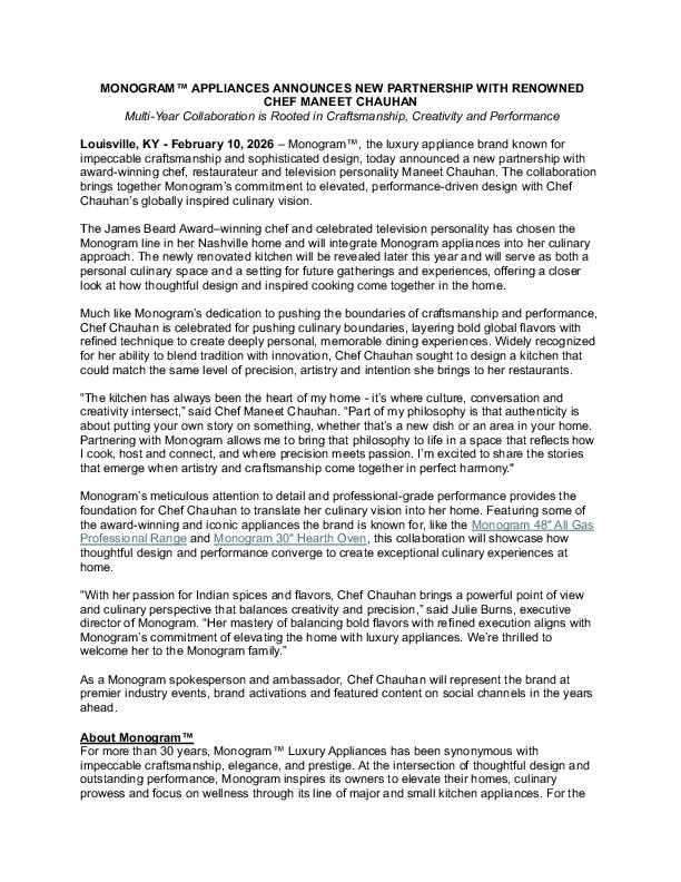 Monogram Chef Maneet Chauhan Press Release