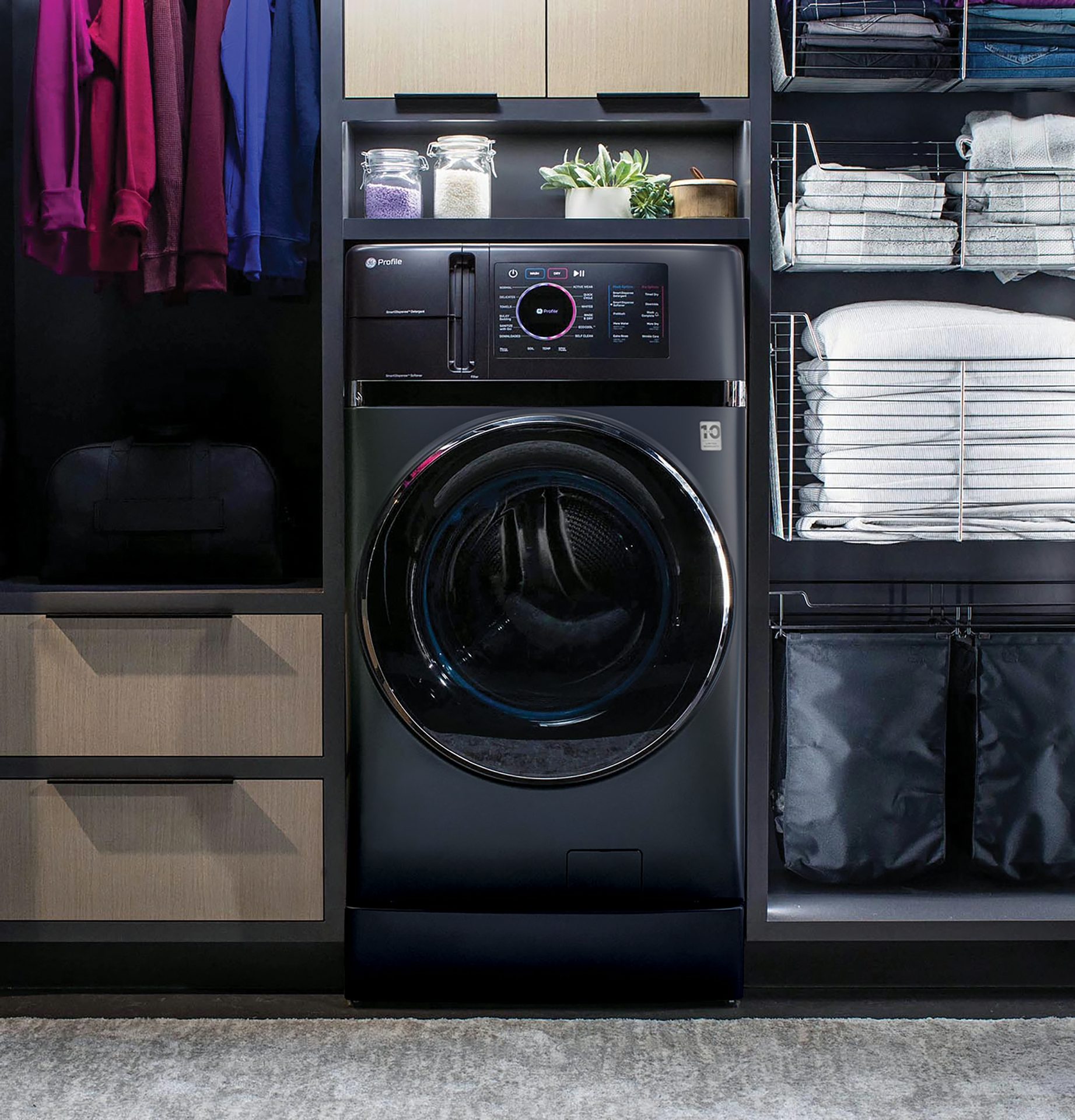 GE Profile UltraFast Combo with Ventless Heat Pump Technology combines washing and drying into one space-saving appliance delivering a complete load