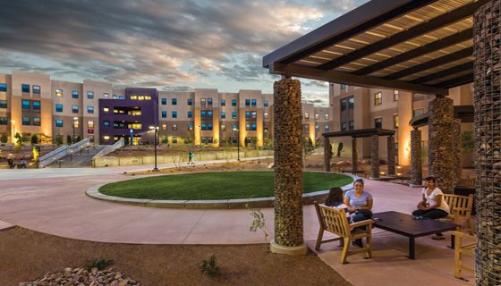 The courtyard at Casas Del Rio, a UNM student housing complex. Casas Del Rio Courtyard