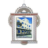 The 2015 UNM holiday ornament features Mesa Vista Hall