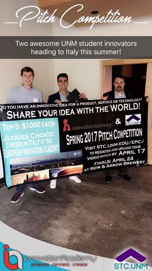(l. to r.): Clayton Space and Munji Kahalah with Innovation Academy Director Rob DelCampo. iA-Pitch-Competition