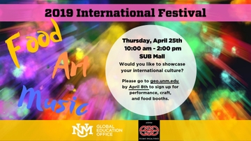  Open call for participants and vendors for the UNM International Festival on April 25 